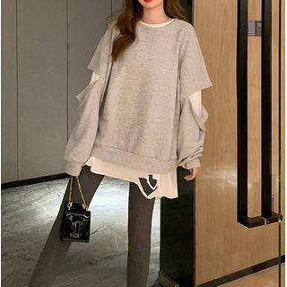Long-sleeve Cut Out Sweatshirt / Long-sleeve Plain T-shirt