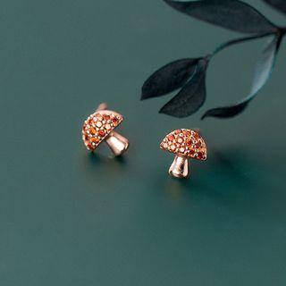 925 Sterling Silver Rhinestone Mushroom Earring 1 Pair - S925 Sterling Silver - As Shown In Figure - One Size