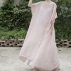 Elbow-sleeve Maxi Shift Dress Light Pink - One Size