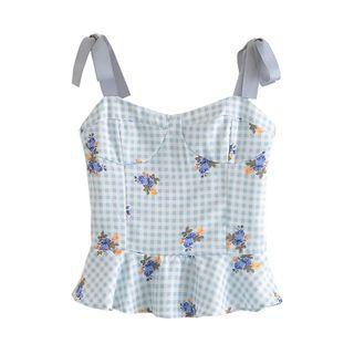 Floral Check Peplum Camisole Top