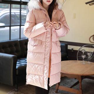 Faux-fur Hooded Zip-side Padded Coat