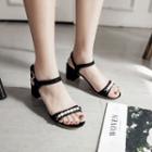 Ankle Strap Pearl Block Heel Sandals