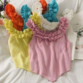 Asymmetrical Ruffled Crop Knit Top In 8 Colors