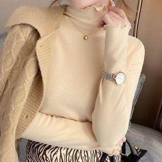 Mock-neck Lettuce Edge Long-sleeve T-shirt