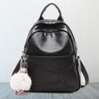 Faux Leather Paneled Pompom Accent Backpack