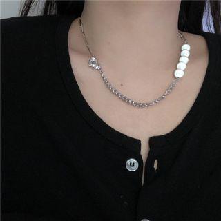 Faux Pearl & Cross Alloy Necklace Silver - One Size