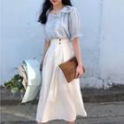 Lace Trim Short-sleeve Blouse / Midi A-line Skirt