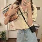 Puff-sleeve Two-tone Blouse Almond - One Size