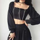 Front-zip Chain Strap Cropped Top