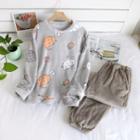 Couple Matching Loungewear Set: Print Coral Fleece Top & Pants
