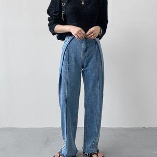 Pintuck Wrapped Wide-leg Jeans
