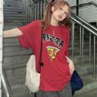Short-sleeve Pizza Print T-shirt Red - One Size