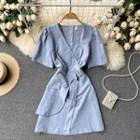 V-neck Lace-up Strap Big-pocket Dress