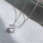 925 Sterling Silver Caged Faux Crystal Pendant Necklace Necklace - Silver - Cube - One Size