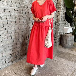 Shirred Drop-waist Maxi Dress