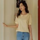 Puff-sleeve Scallop-collar Top