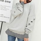 Mock Two Piece Pullover Light Gray - One Size