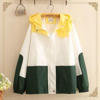 Color-block Hooded Long-sleeve Jacket
