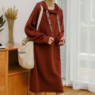 Lettering Drawstring Midi Hoodie Dress