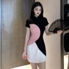Short-sleeve Color Block Qipao