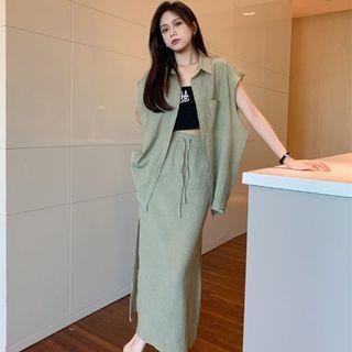 Short-sleeve Plain Shirt / Maxi Skirt