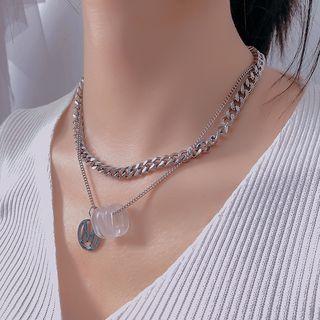 Letter M Pendant Layered Stainless Steel Choker Choker - Silver - One Size