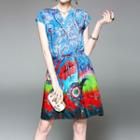 Printed V-neck Short-sleeve A-line Dress
