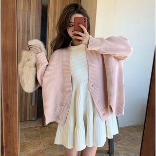 Loose-fit Cardigan / Long-sleeve Knit Mini Dress