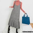 Accordion-pleat Checked Long Pinafore Dress