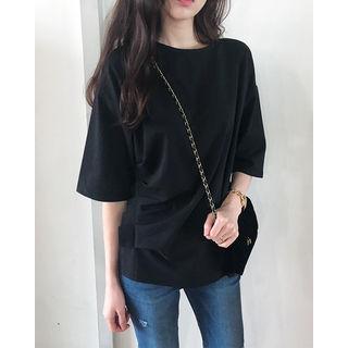 Elbow-sleeve Shirred T-shirt