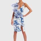 Spaghetti Strap Flower Print Ruffle Mini Sheath Dress