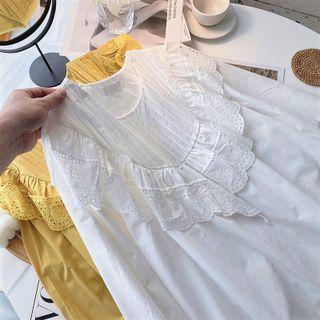 Long-sleeve Round Neck Ruffle-trim Top