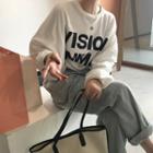 Letter Print Fleece-lined Cropped Sweatshirt