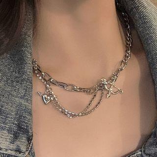 Heart Arrow Necklace 1pc - Silver - One Size