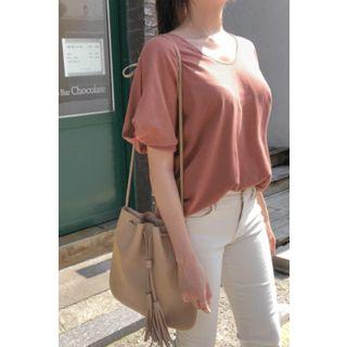 Scoop-neck Puff-sleeve T-shirt