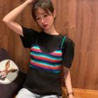 Set: Short-sleeve T-shirt + Striped Camisole Top