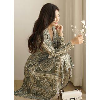 Open-placket Paisley Midi Wrap Dress