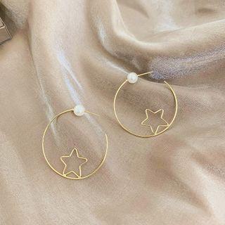 Faux Pearl Alloy Star Hoop Earring Star Hoop Earring - One Size