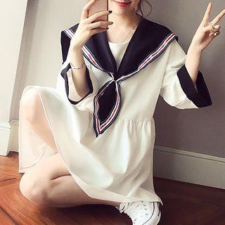 Sailor Collar Elbow-sleeve Minidress