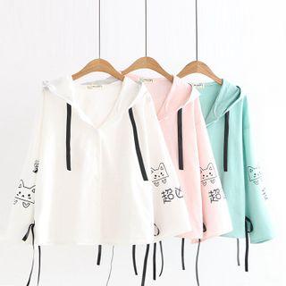 Cat Print Hooded Shirt Jacket
