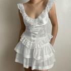 Lace-trim Satin Panel Ruffled-hem Tank Top