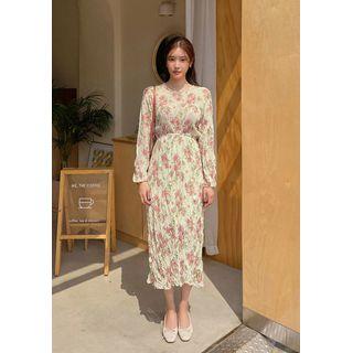 Crinkled Floral Long Empire Dress