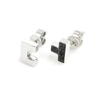 Left Right Accessory - 925 Sterling Silver Tetris Perfect Match Stud Earrings (couple Pair) Fashion Jewelry