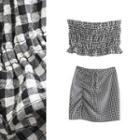 Check Bandeau Top / Ruched Mini Skirt