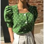 Dot Puff-sleeve Cropped Blouse