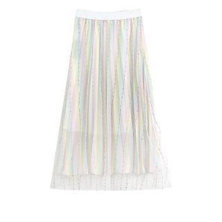 Chiffon Midi A-line Pleated Skirt Almond - 40 To 62.5kg