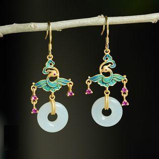 Phoenix Faux Gemstone Alloy Dangle Earring 1 Pair - Green Phoenix - Gold - One Size