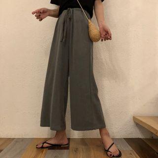 Drawstring Wide-leg Pants Gray - One Size