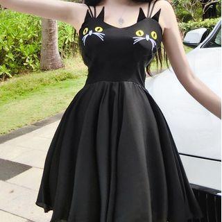 Spaghetti Strap Cat Mini A-line Dress