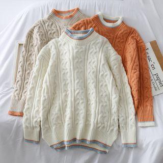 Colorblock Cable-knit Sweater
